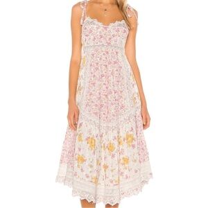 Floral Lace Trim Midi Dress